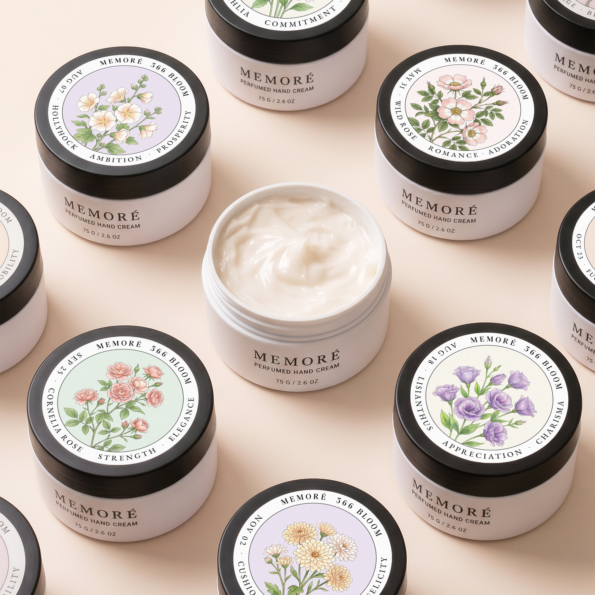 366 Bloom Perfumed Hand Cream collection — 366 unique botanical birthday gift designs by birth date | Memoré