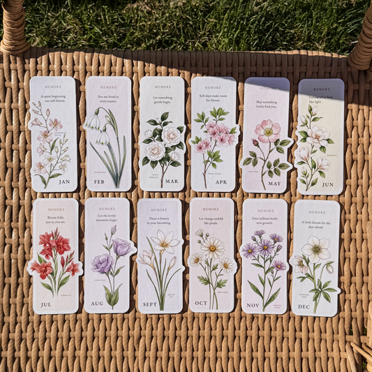 The twelve monthly Memoré bookmark designs